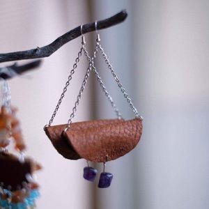 Handmade Leather chandelier and Amethyst on center